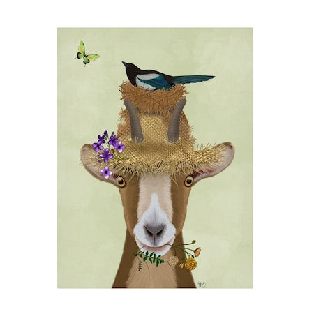 Fab Funky 'Goat In Straw Hat' Canvas Art, 14x19